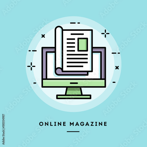 Online magazine, flat design thin line banner, usage for e-mail newsletters, web banners, headers, blog posts, print and more