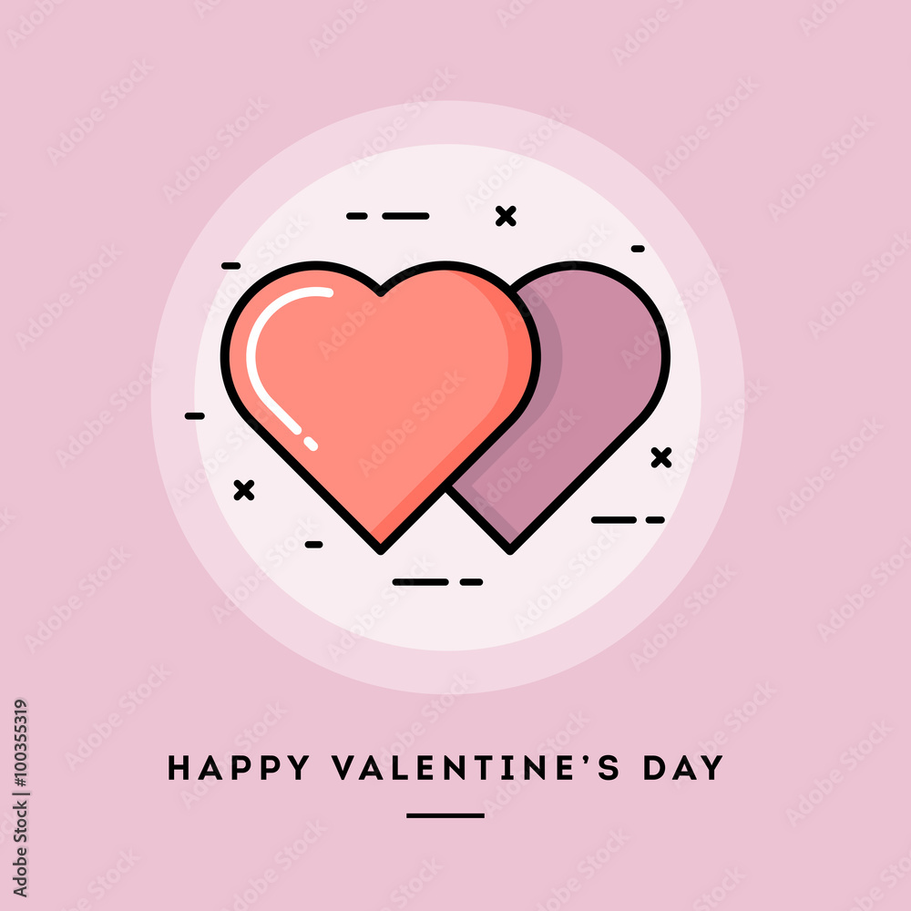 Happy Valentine's day, flat design thin line banner, usage for e-mail newsletters, web banners, headers, blog posts, print and more