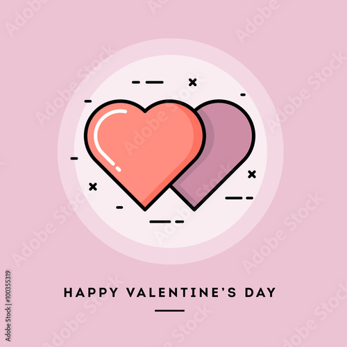 Happy Valentine s day  flat design thin line banner  usage for e-mail newsletters  web banners  headers  blog posts  print and more