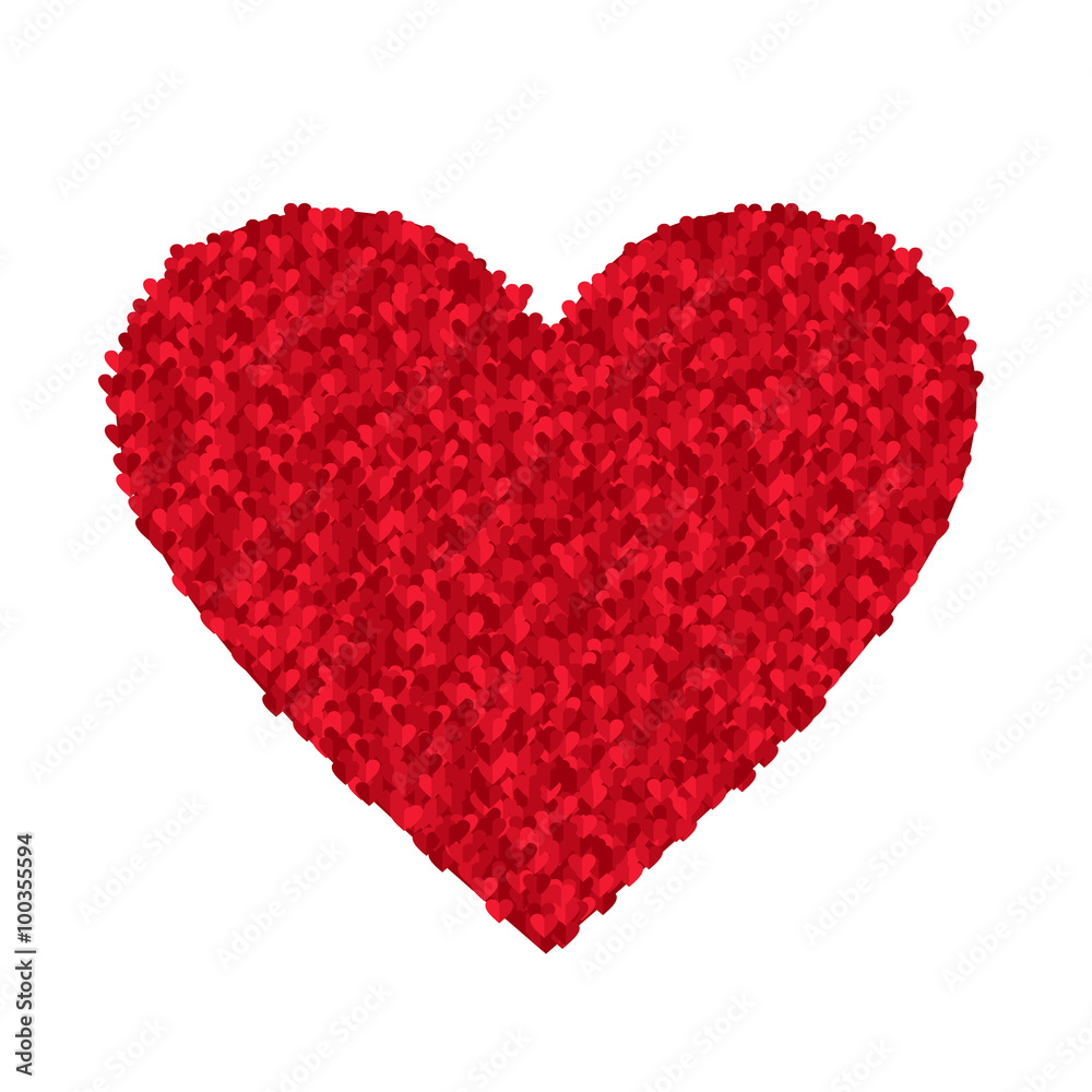 Valentine's day card. Big red heart made of sparkling little hearts