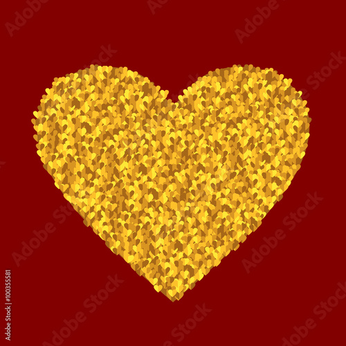 Valentine's day card. Big Golden heart made of sparkling little hearts