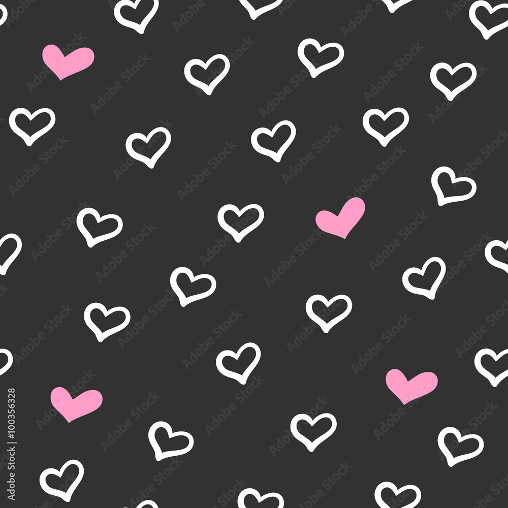 Hand drawn Doodle Seamless Pattern With Hearts.