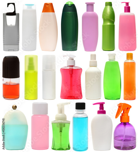 cleaning equipment .20 colored plastic bottles with Detergent is