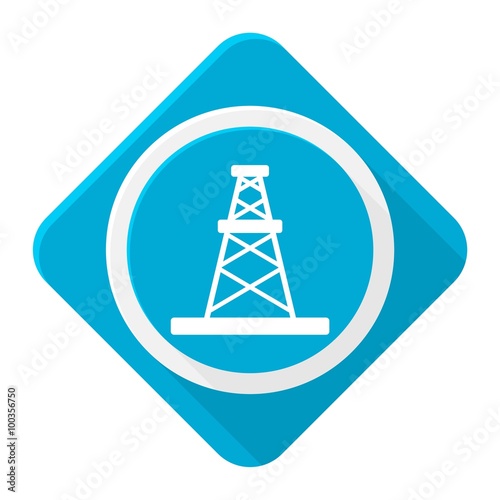 Blue icon oil rig with long shadow