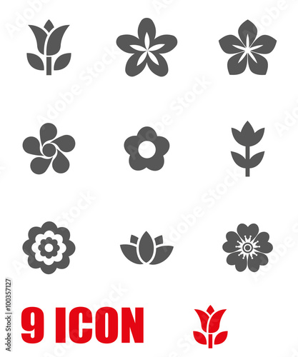 Vector grey flowers icon set. Flowers Icon Object, Flowers Icon Picture, Flowers Icon Image - stock vector