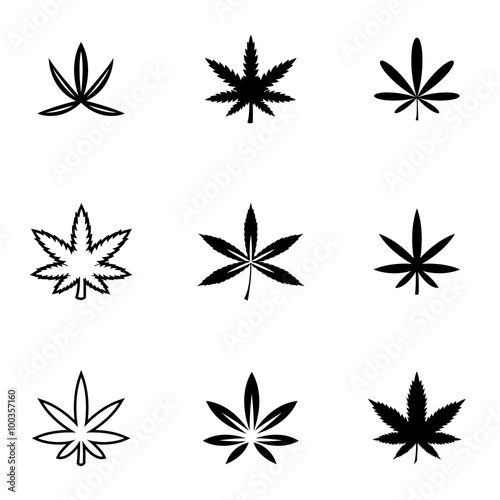 Vector black marijuana icon set. Marijuana Icon Object, Marijuana Icon Picture, Marijuana Icon Image - stock vector