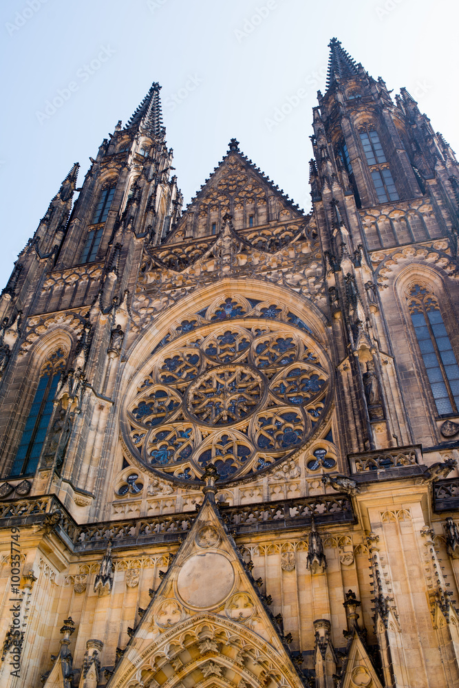 Front view of the main entrance to the St. Vitus cathedral in Prague Castle in Prague