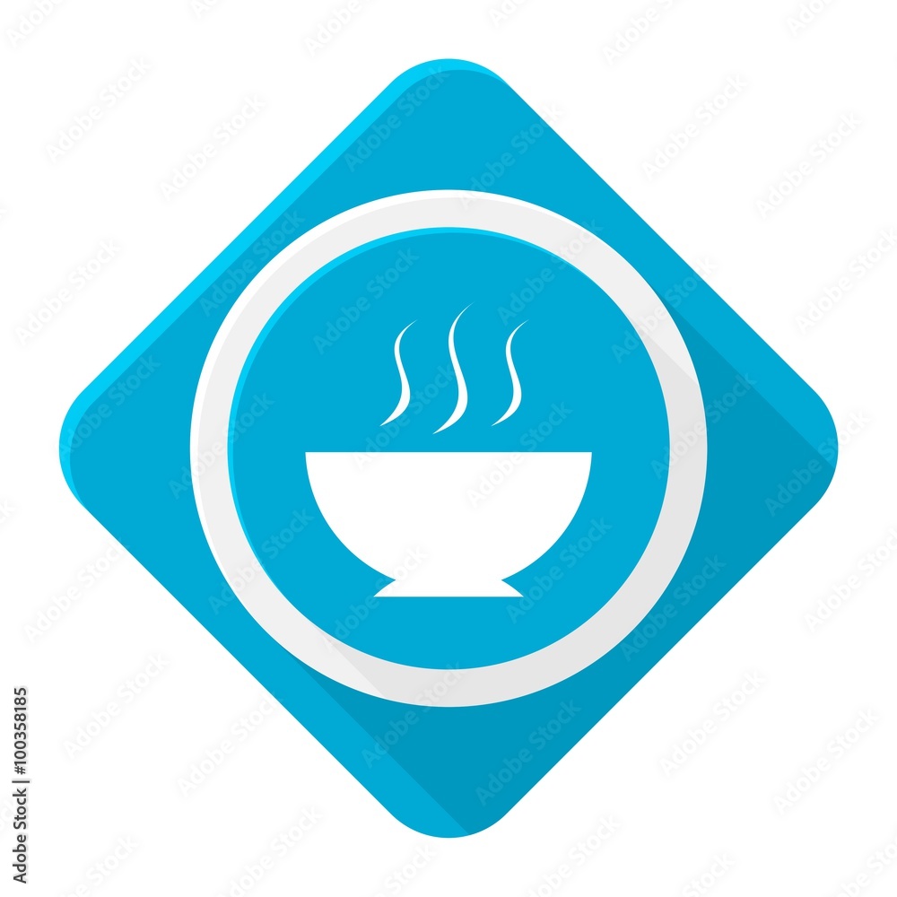 Blue icon hot meal food bowl with long shadow Blue icon hot meal food bowl with long shadow