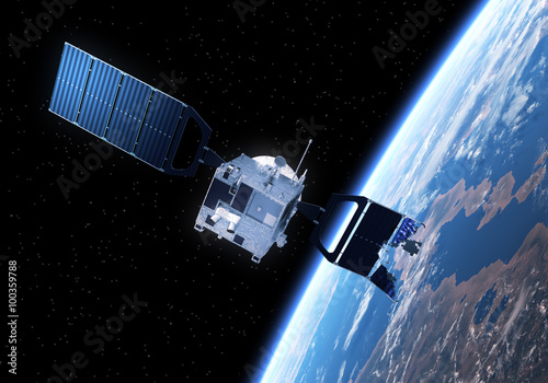 Fototapeta Naklejka Na Ścianę i Meble -  Crashed Satellite Flying Toward The Earth