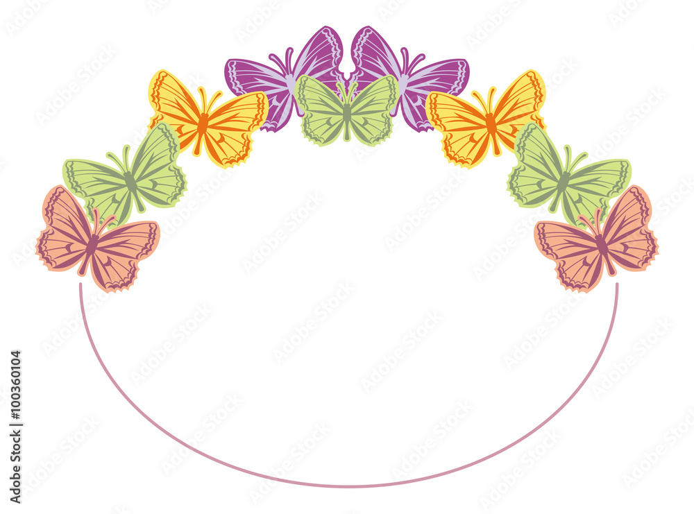 Round frame with colorful butterflies