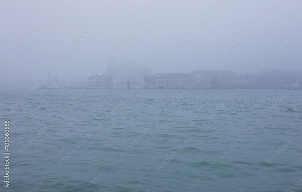 Naklejka premium Fog view on Giudecca island in Venice, Italy