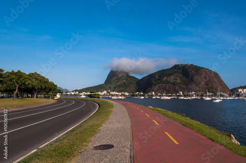 Scenic View of the Sugarloaf Mountain and Bicycle and Pedestrian Paths with the Four Lane Road