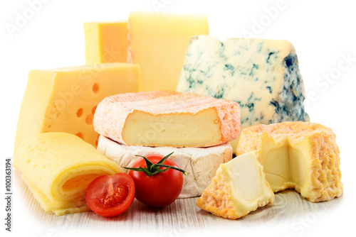 Different sorts of cheese isolated on white background