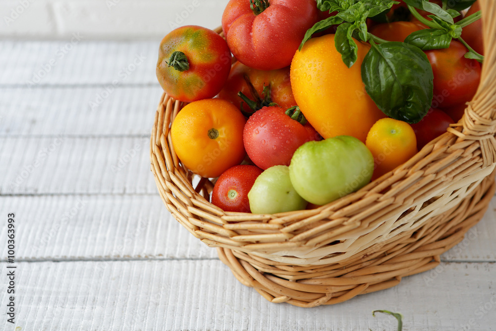 ripe tomatoes mix in basket ripe tomatoes mix in basket
