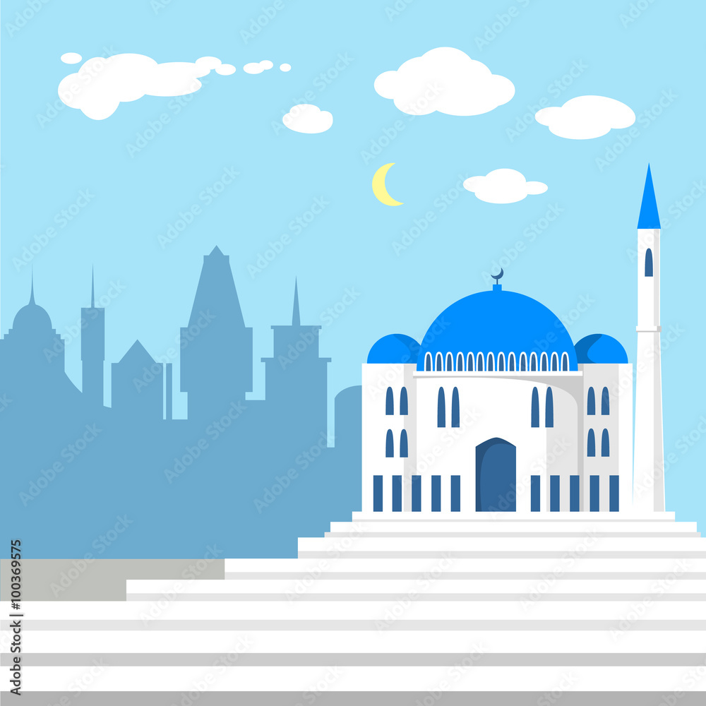 Fototapeta premium Mosque on the background of islamic city silhouettes.