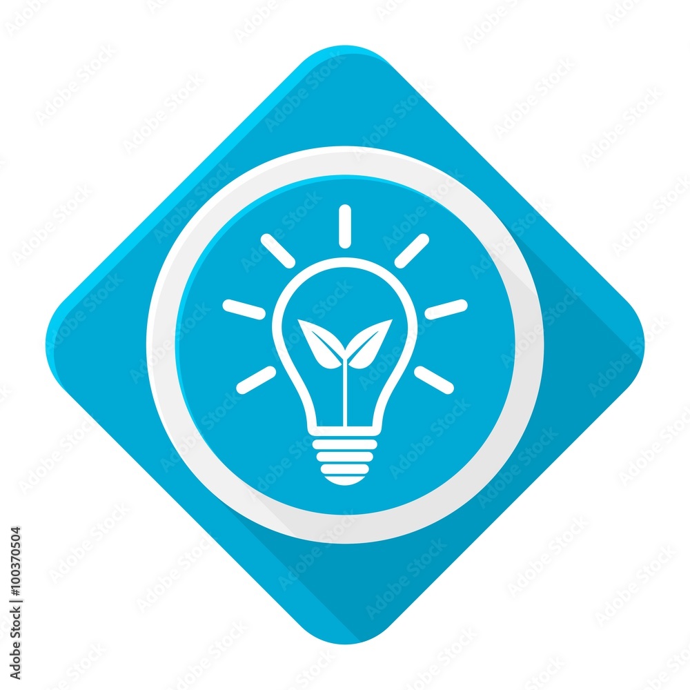 Blue icon green energy bulb with long shadow Blue icon green energy bulb with long shadow