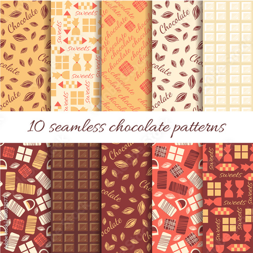 Set of ten abstract  chocolate seamless patterns