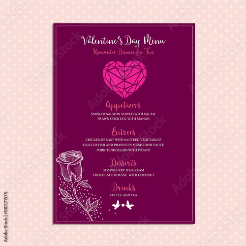 Valentine party invitation restaurant. Food flyer.