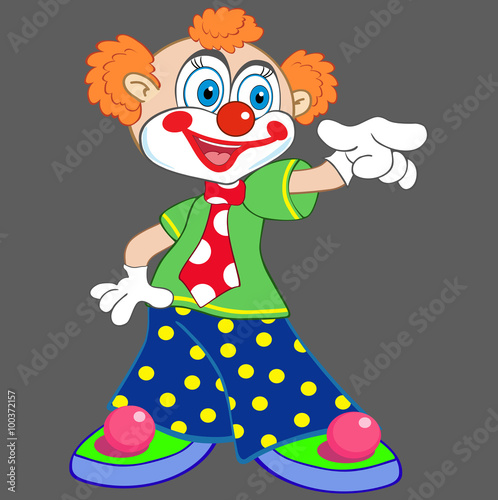 Vector portrait of a cheerful clown showing finger