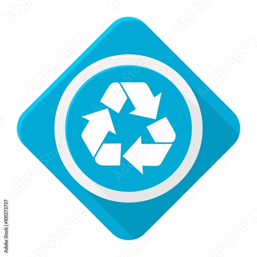 Blue icon recycling sign with long shadow