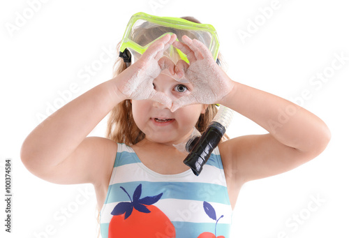 Happy little girl in blue s...