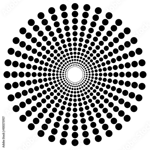 Dotted radial motif, shape. Abstract design element.