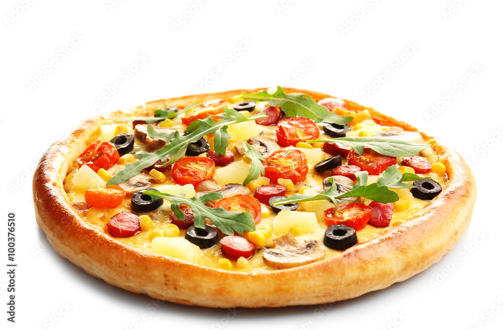 Delicious pizza, isolated on white