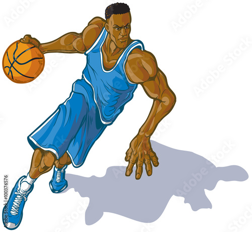 Male Basketball Player Dribbling Ball Vector Illustration