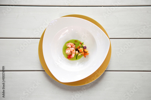 Prawn dish on a white table