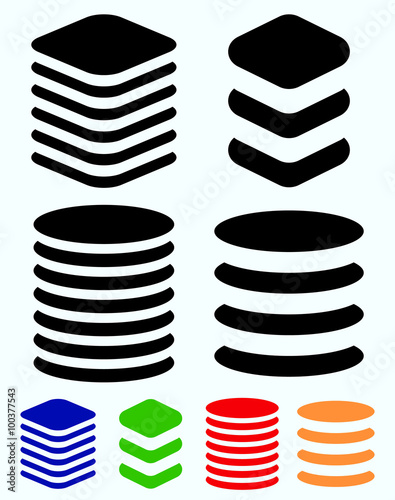 Tower symbols. Stacked cylindrical, squarish barrel shapes.