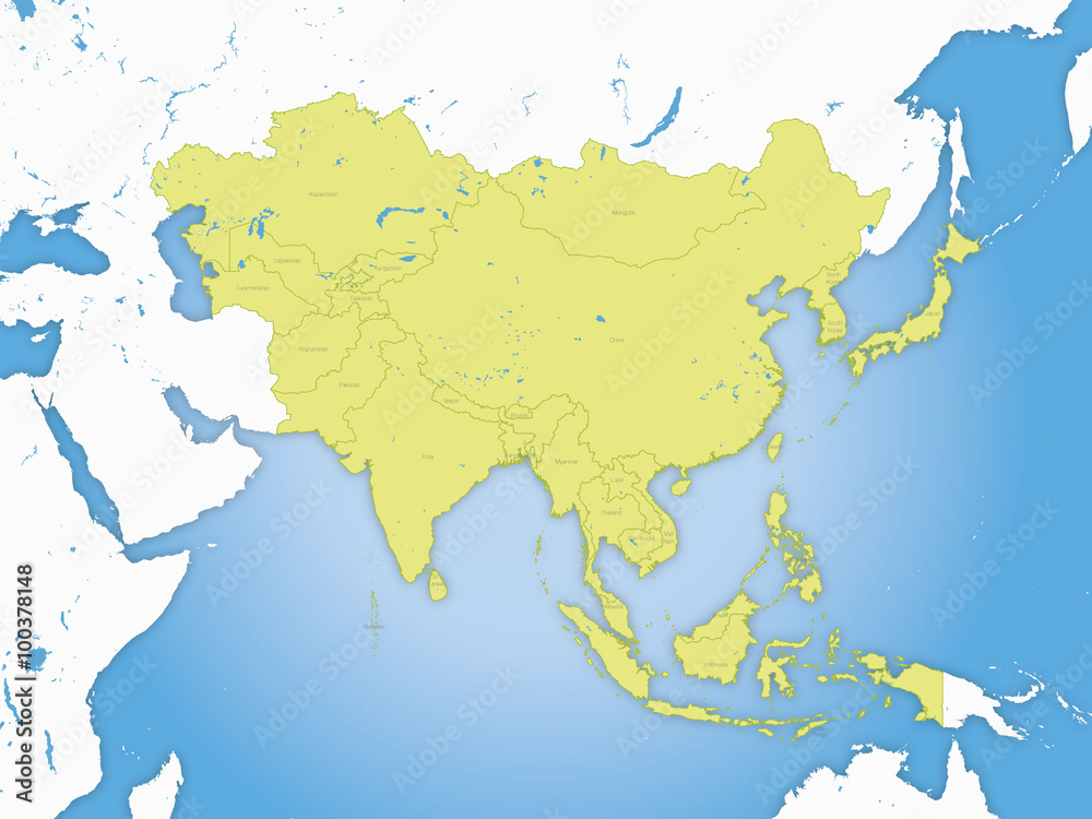 Carte asie, frontières et fleuve