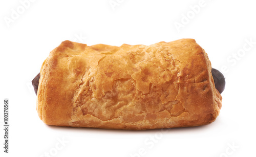 Pastry bun with sausage isolated