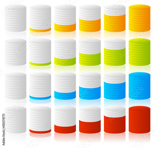 Cylinder, completion, fullness or progress indicators with 6 ste