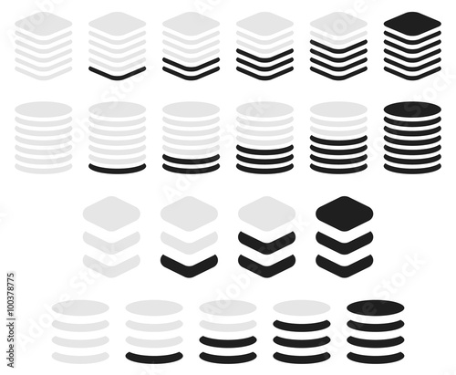 Vertical progress, level indicator symbols in sequence.