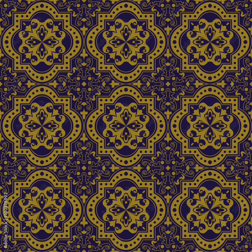 Elegant antique background image of round curve square kaleidoscope pattern.
