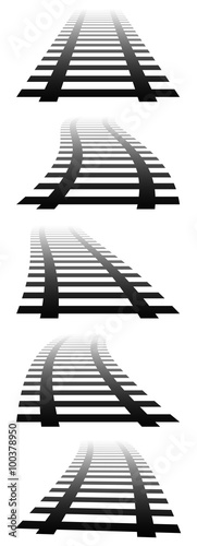 3d, vanishing railway tracks. Railroads in perspective. Fading v