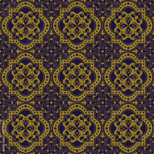 Elegant antique background image of round curve square kaleidoscope pattern. 