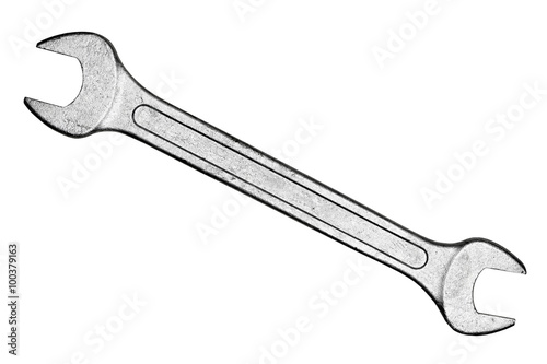 Steel wrench on white