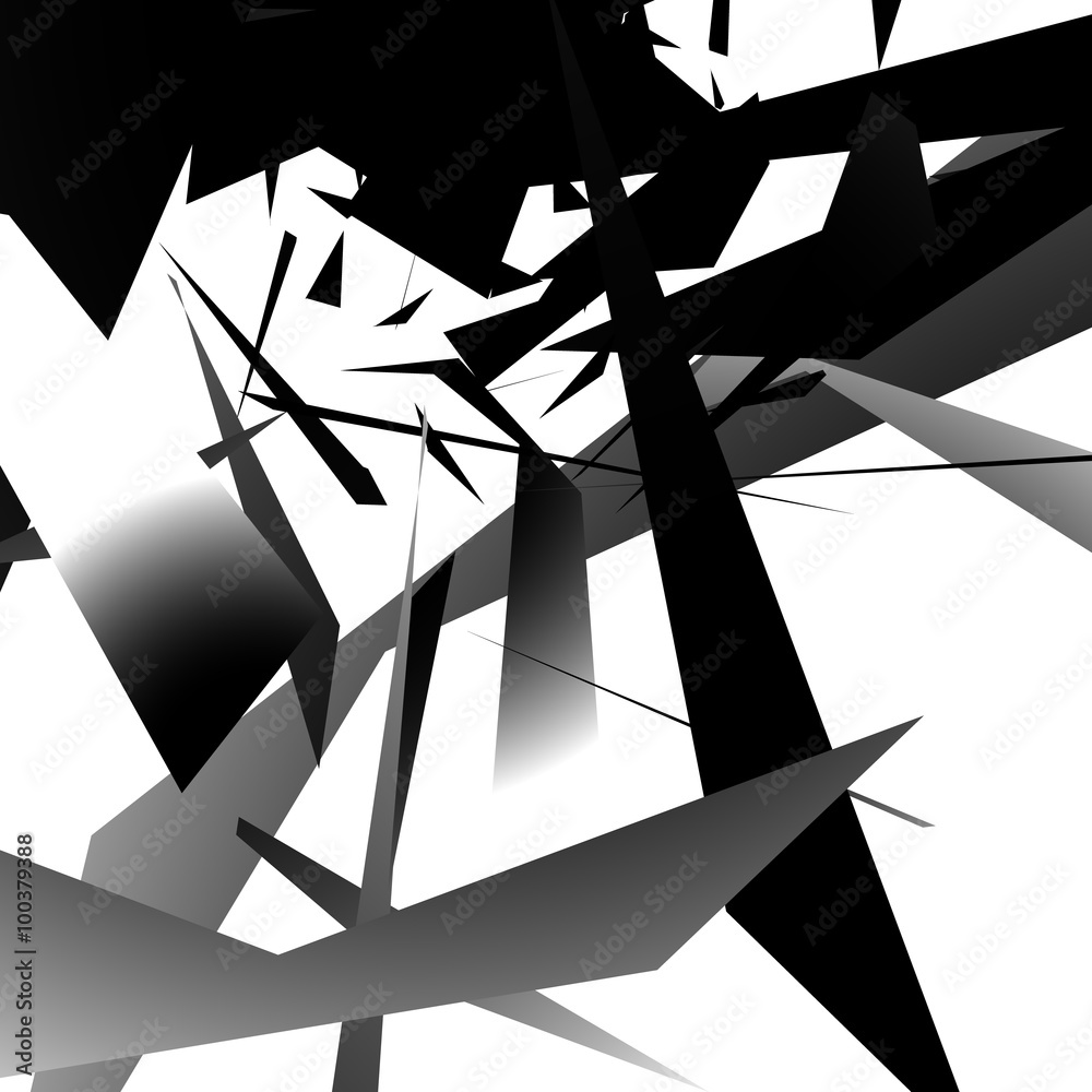 Abstract edgy, angled shapes texture. Monochrome futuristic back