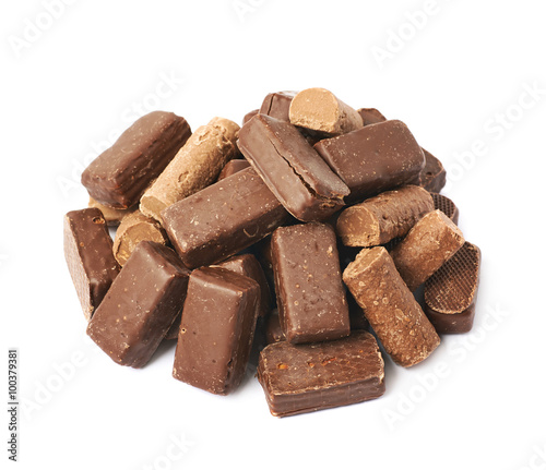 Pile of chocolate candies isolated