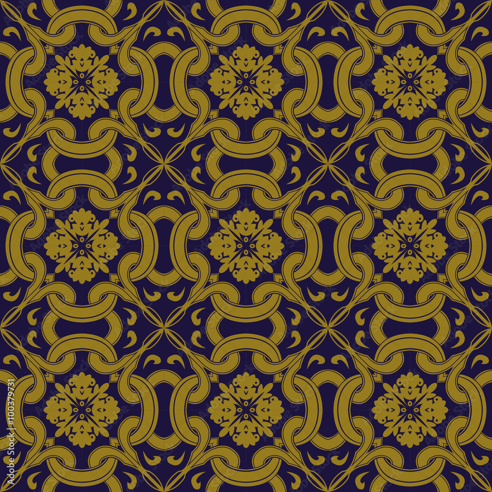 Elegant antique background image of cross round curve kaleidoscope pattern.
