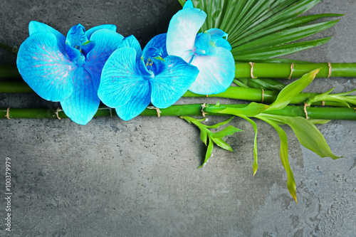 Fototapeta Naklejka Na Ścianę i Meble -  Beautiful spa composition with blue orchid, bamboo and stones