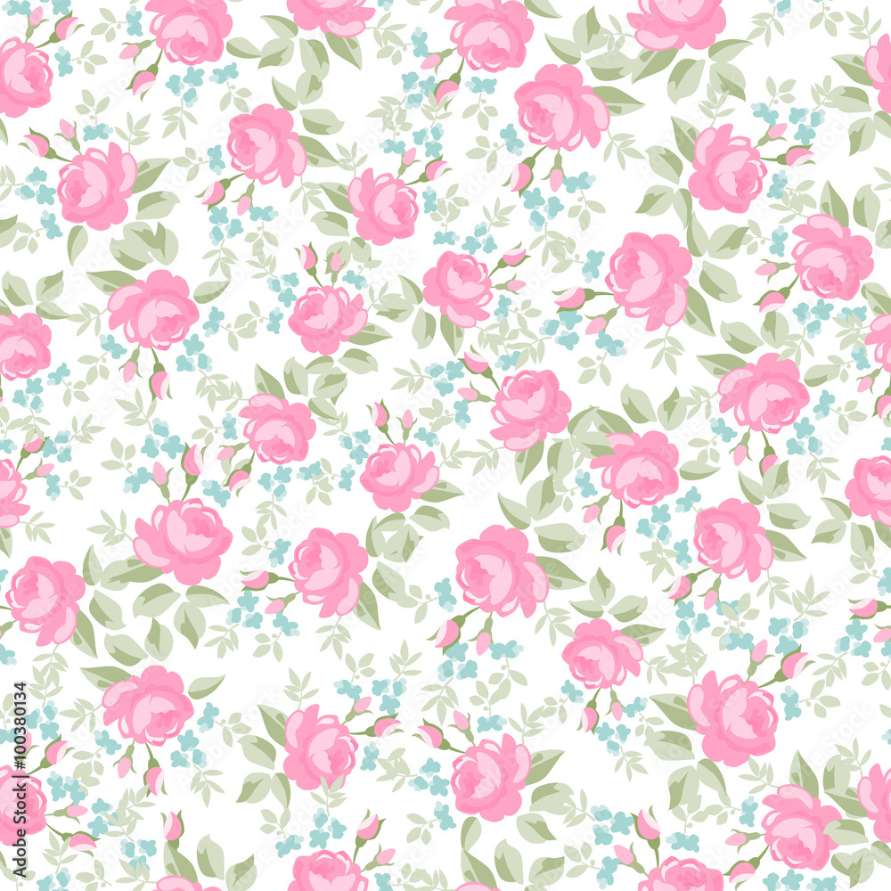 Seamless floral pattern with pastel English Roses