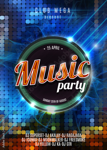 Night Music Party Poster Blue Cold Background Template - Vector Illustration
