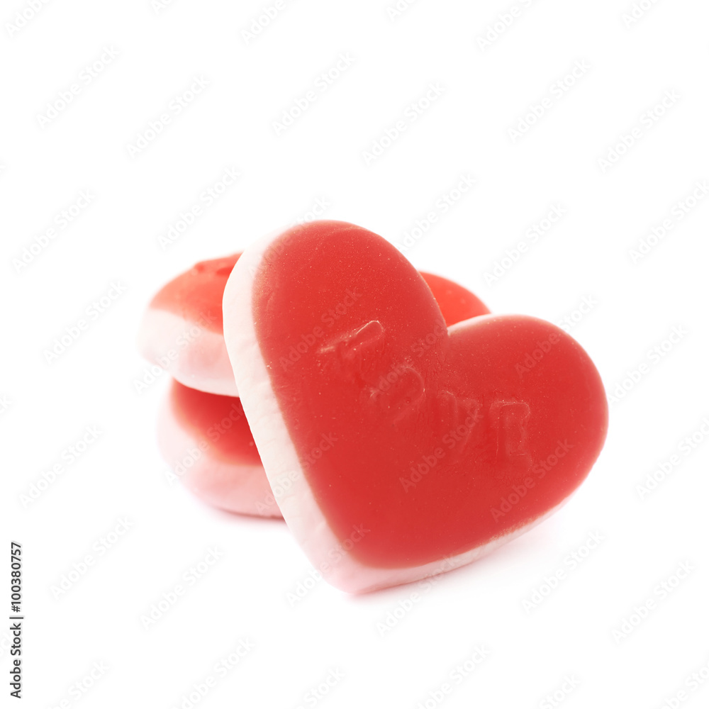 Heart shaped chewing candy isolated