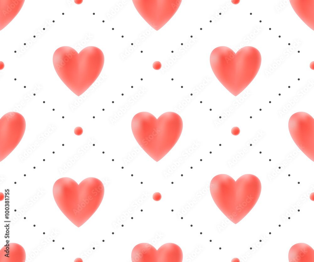 Seamless pattern with red hearts on a white background for Valentine's Day. Vector Illustration.