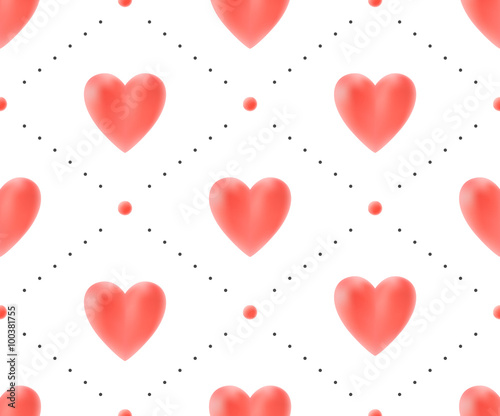 Seamless pattern with red hearts on a white background for Valentine's Day. Vector Illustration.