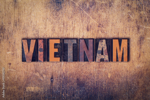 Fotografie Vietnam Concept Wooden Letterpress Type
