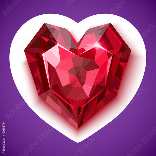 Ruby red angular heart vector icon