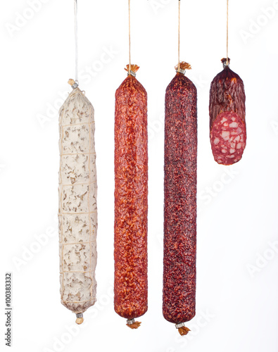 salami sausages isolated on white background